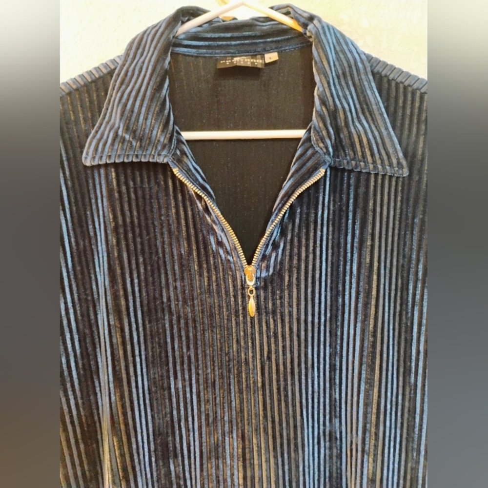 Striped Velvet Zip-Up Shirt - Picture 3 of 8